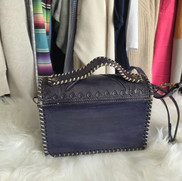 Purple Embroidered Leather Handbag - Picture 5 of 7